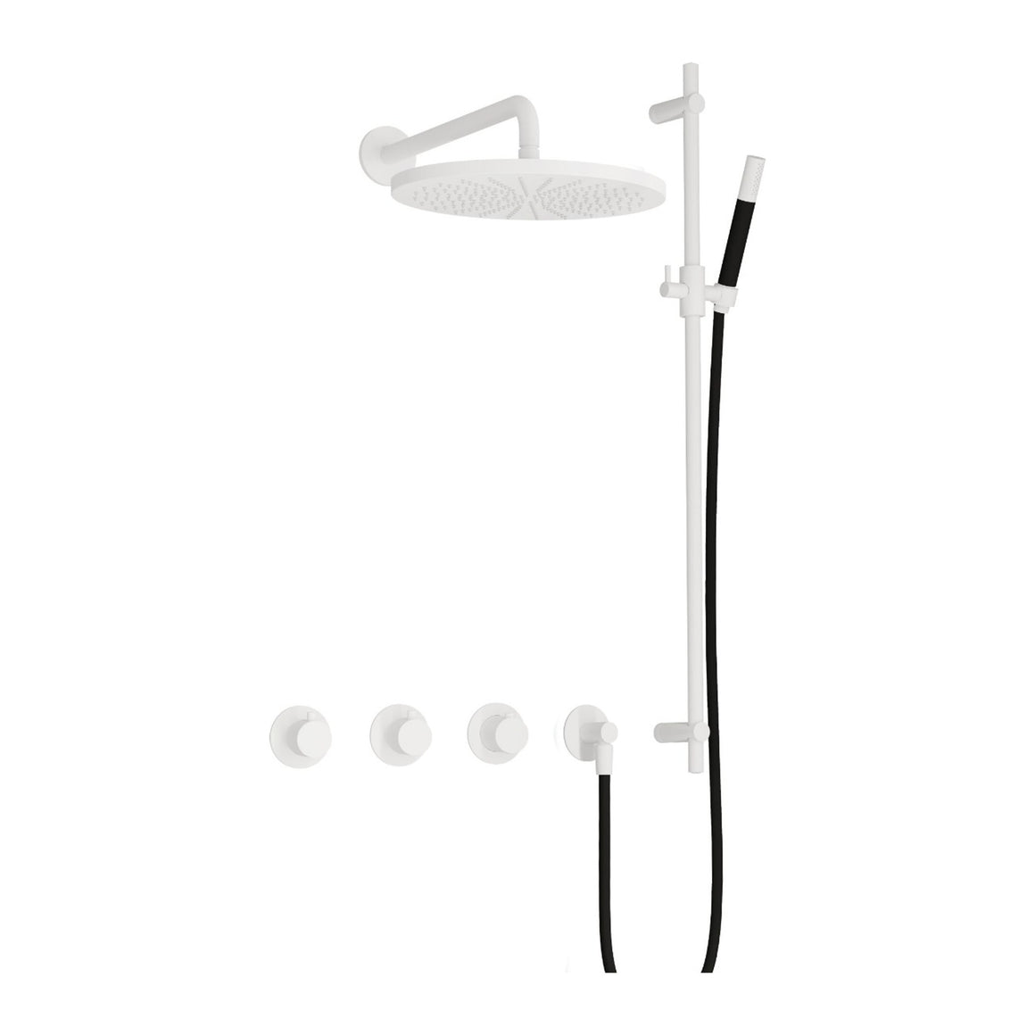 Hotbath Cobber IBS70 inbouw regendoucheset thermostatisch met 2 stopkranen Mat wit Staafhanddouche + wandarm + hoofddouche 30 cm + glijstang productfoto