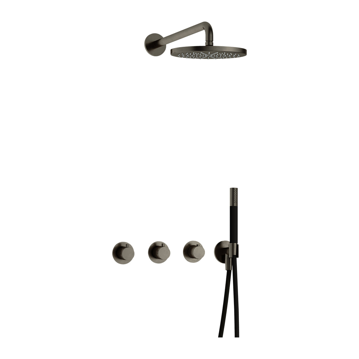 Hotbath Cobber IBS70 inbouw regendoucheset thermostatisch met 2 stopkranen Verouderd ijzer Staafhanddouche + wandarm + hoofddouche 20 cm productfoto