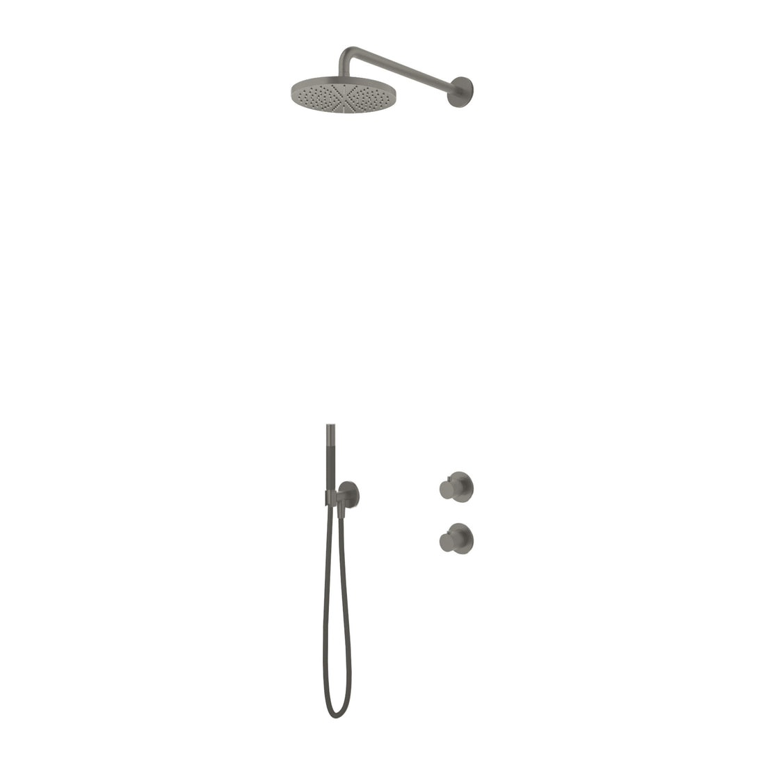 Hotbath Cobber IBS7009 inbouw regendoucheset thermostatisch met 2-weg stop-omstel Geborsteld nikkel Staafhanddouche + wandarm + hoofddouche 20 cm productfoto (kleurimpressie)