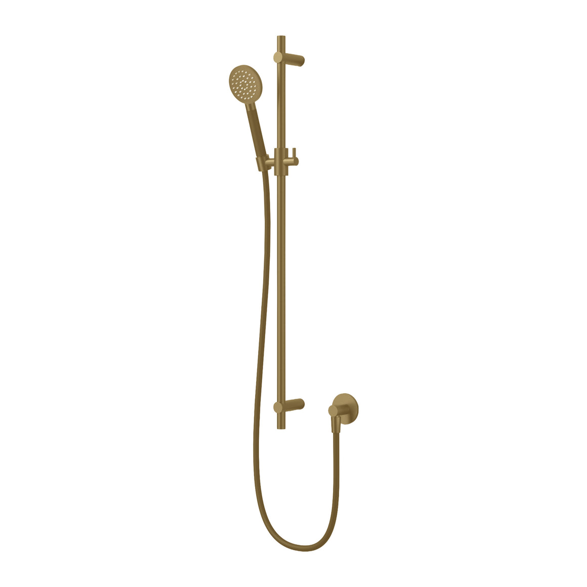 Hotbath Cobber M308 glijstangset 90 cm met wandaansluitbocht, doucheslang en ronde handdouche Geborsteld messing productfoto (kleurimpressie)