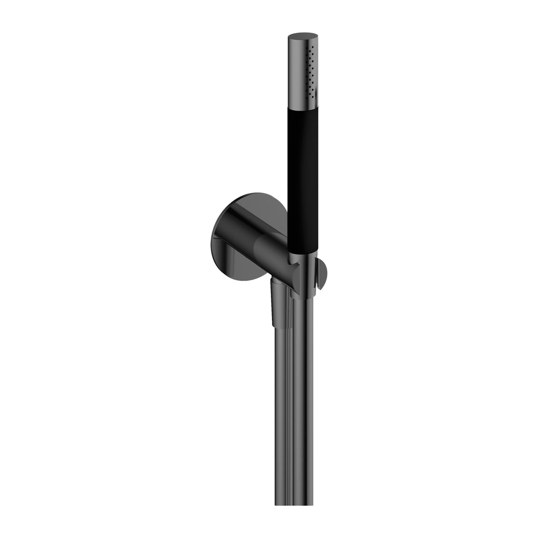 Hotbath Cobber M440 handdoucheset met wandhouder, wanduitlaat en doucheslang (staafhanddouche) Gepolijst zwart PVD productfoto (kleurimpressie)