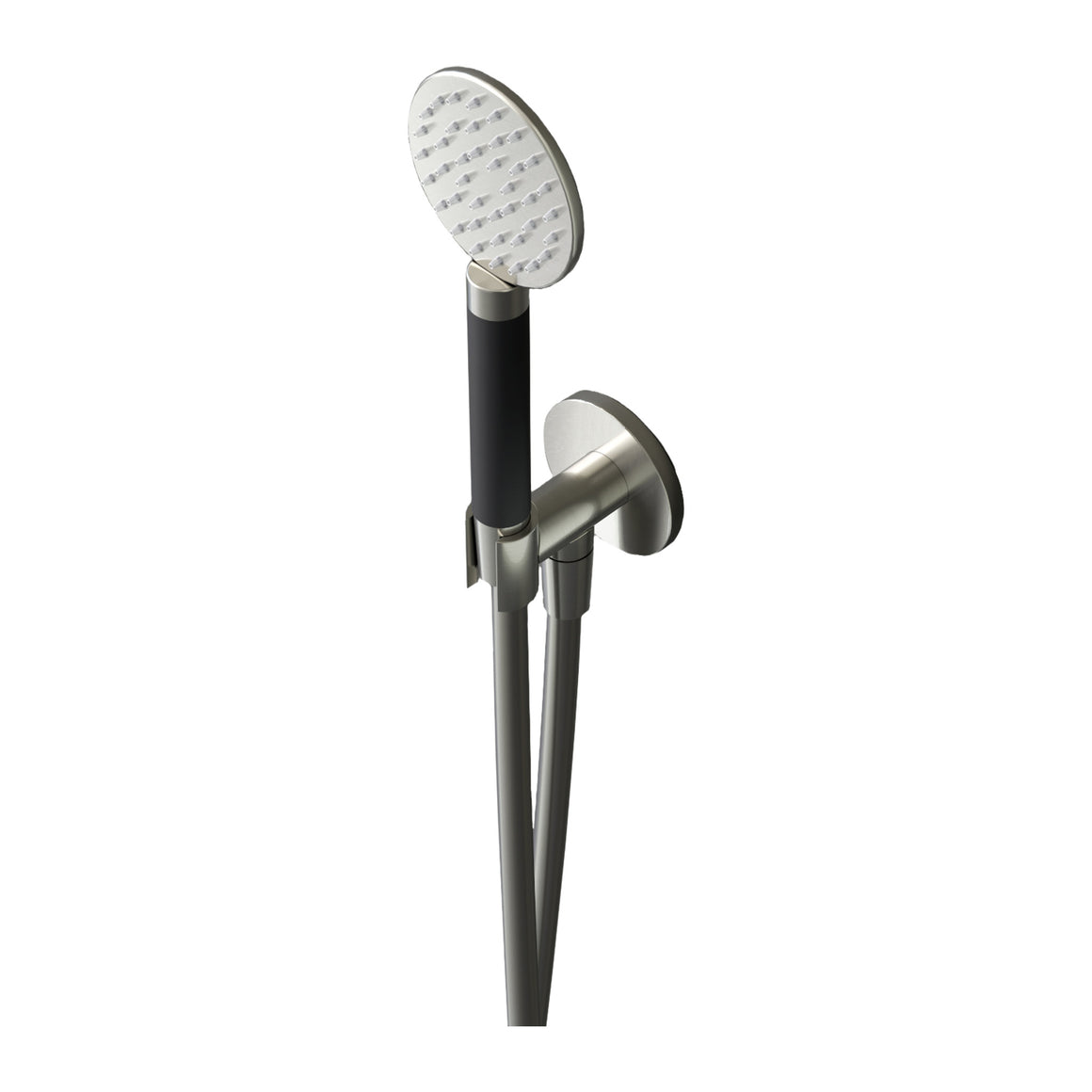 Hotbath Cobber M442 handdoucheset met wandhouder, wanduitlaat en doucheslang (ronde handdouche) Geborsteld nikkel productfoto