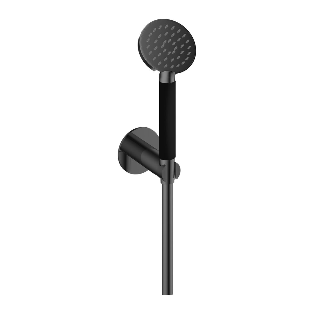 Hotbath Cobber M442 handdoucheset met wandhouder, wanduitlaat en doucheslang (ronde handdouche) Geborsteld zwart PVD productfoto (kleurimpressie)