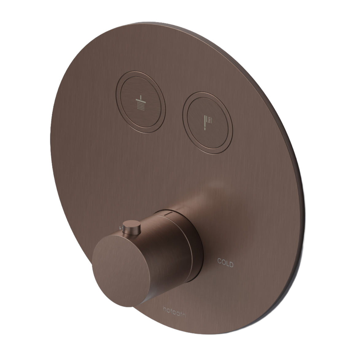 Hotbath Cobber PB009 inbouw thermostaat rond met 2 pushbuttons Geborsteld koper PVD productfoto