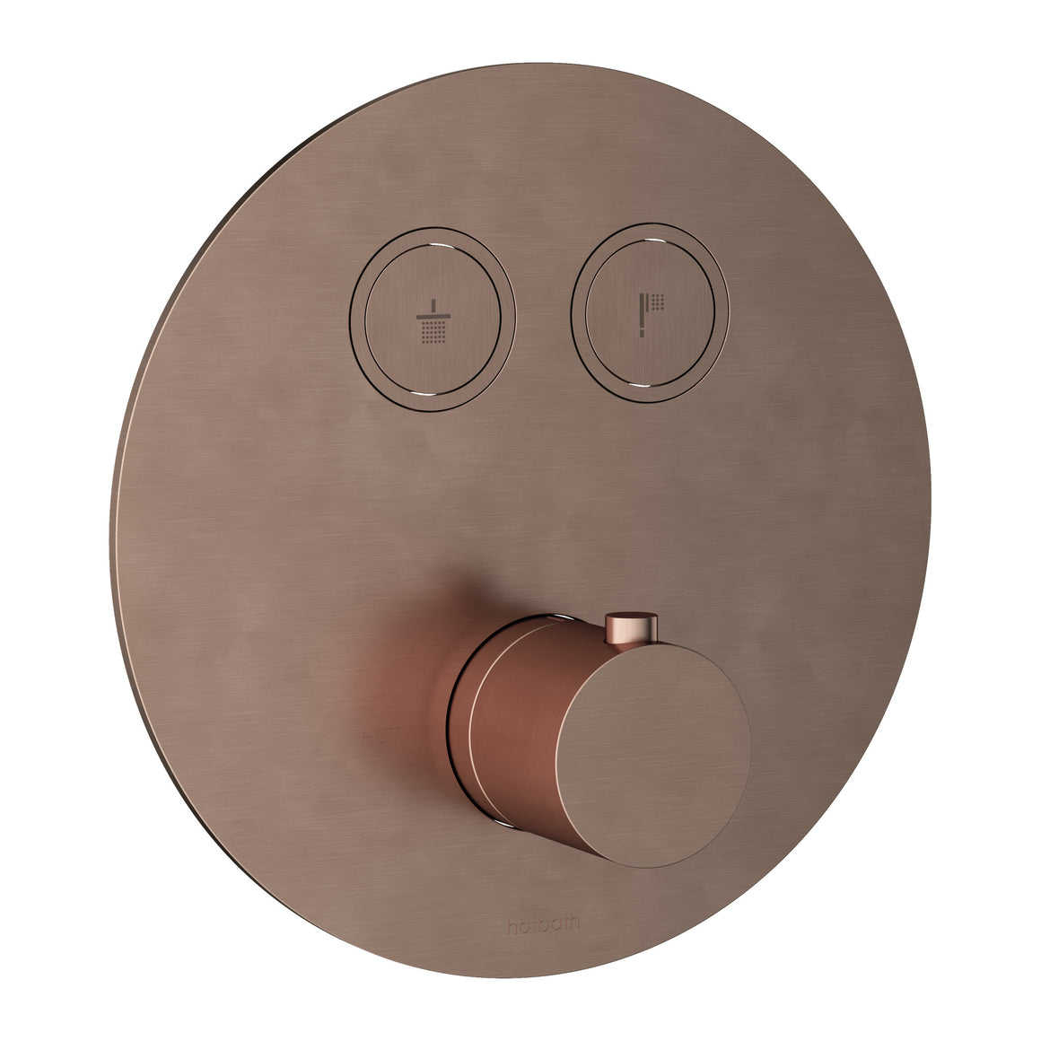 Hotbath Cobber PB009 inbouw thermostaat rond met 2 pushbuttons Geborsteld koper PVD productfoto
