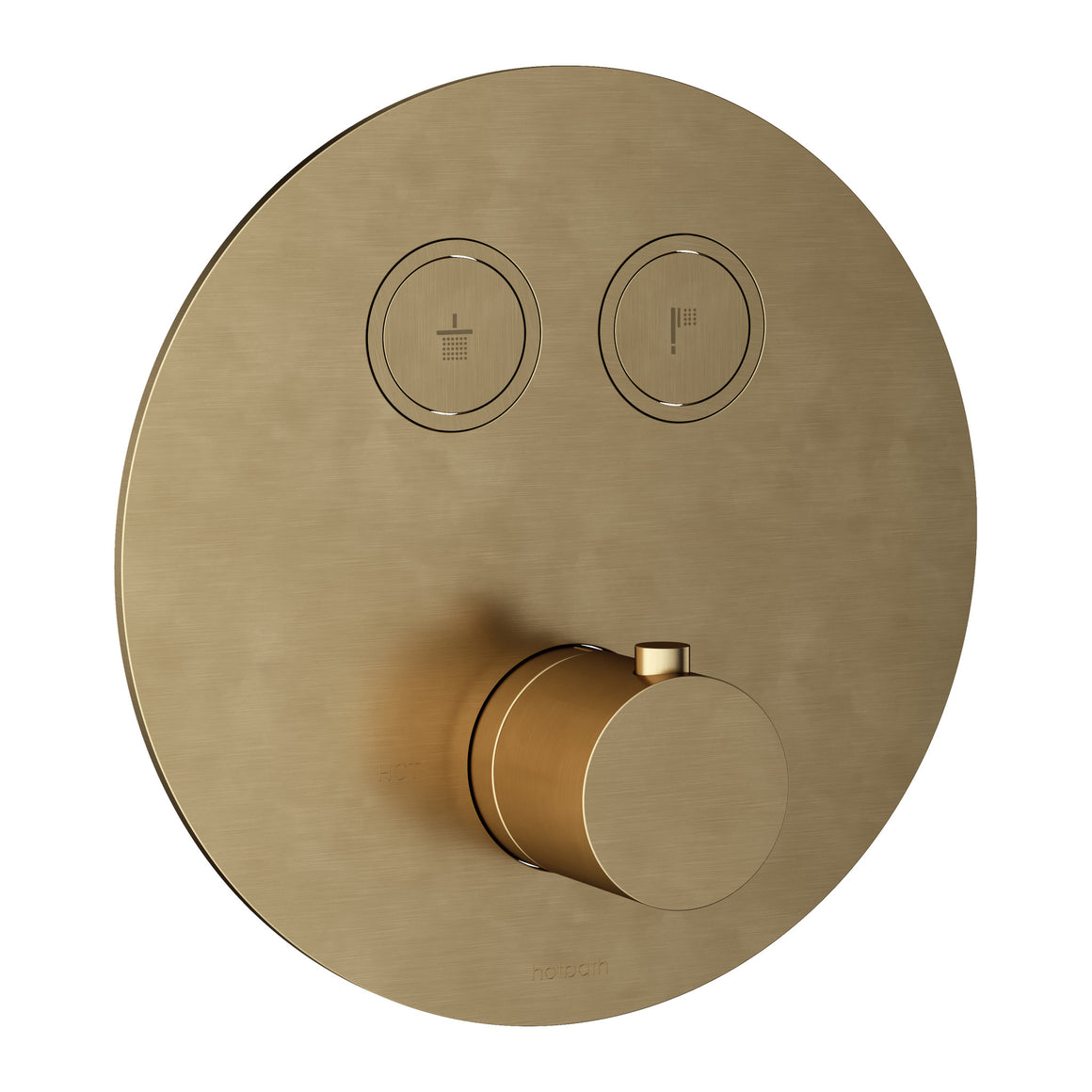 Hotbath Cobber PB009 inbouw thermostaat rond met 2 pushbuttons Geborsteld messing productfoto