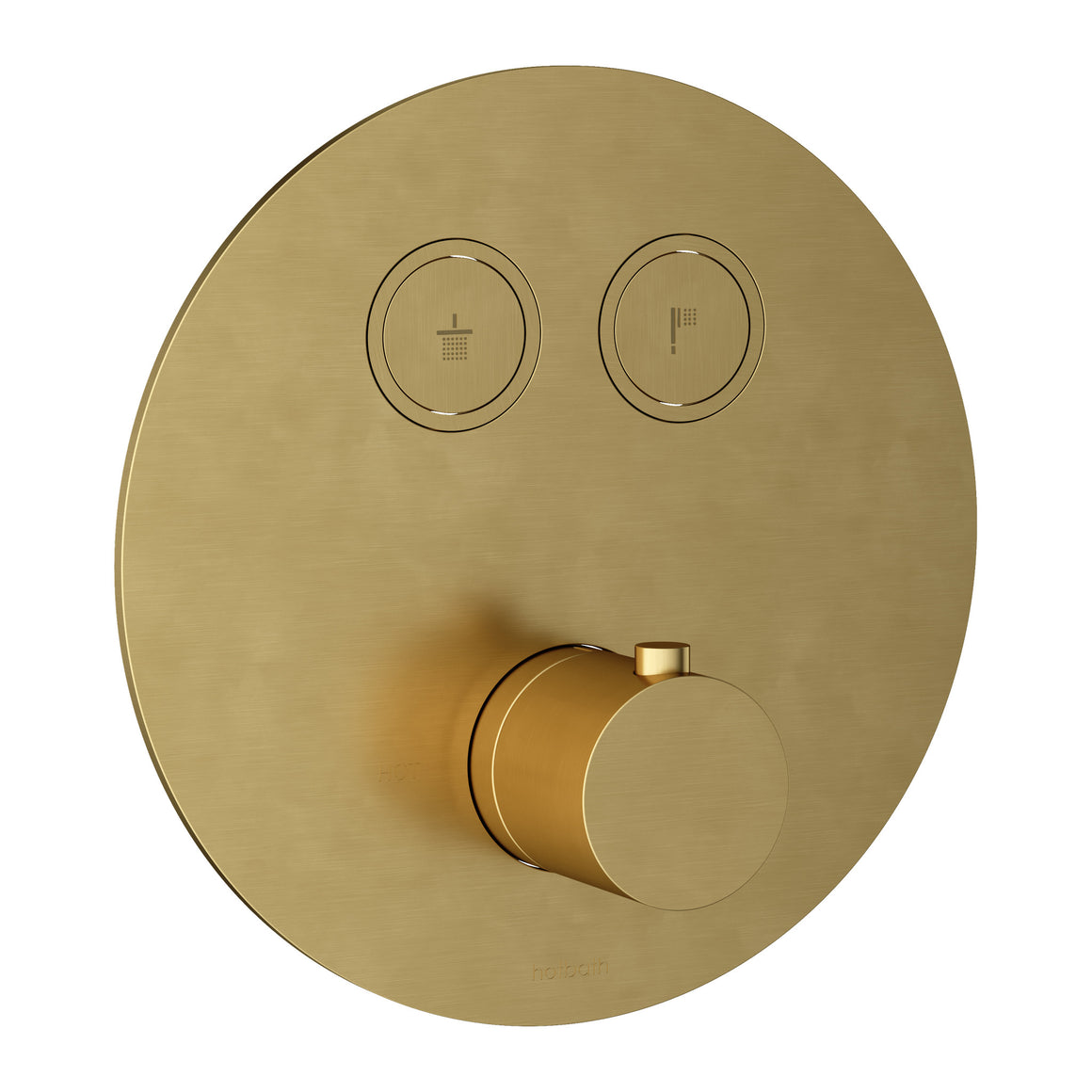 Hotbath Cobber PB009 inbouw thermostaat rond met 2 pushbuttons Geborsteld messing PVD productfoto