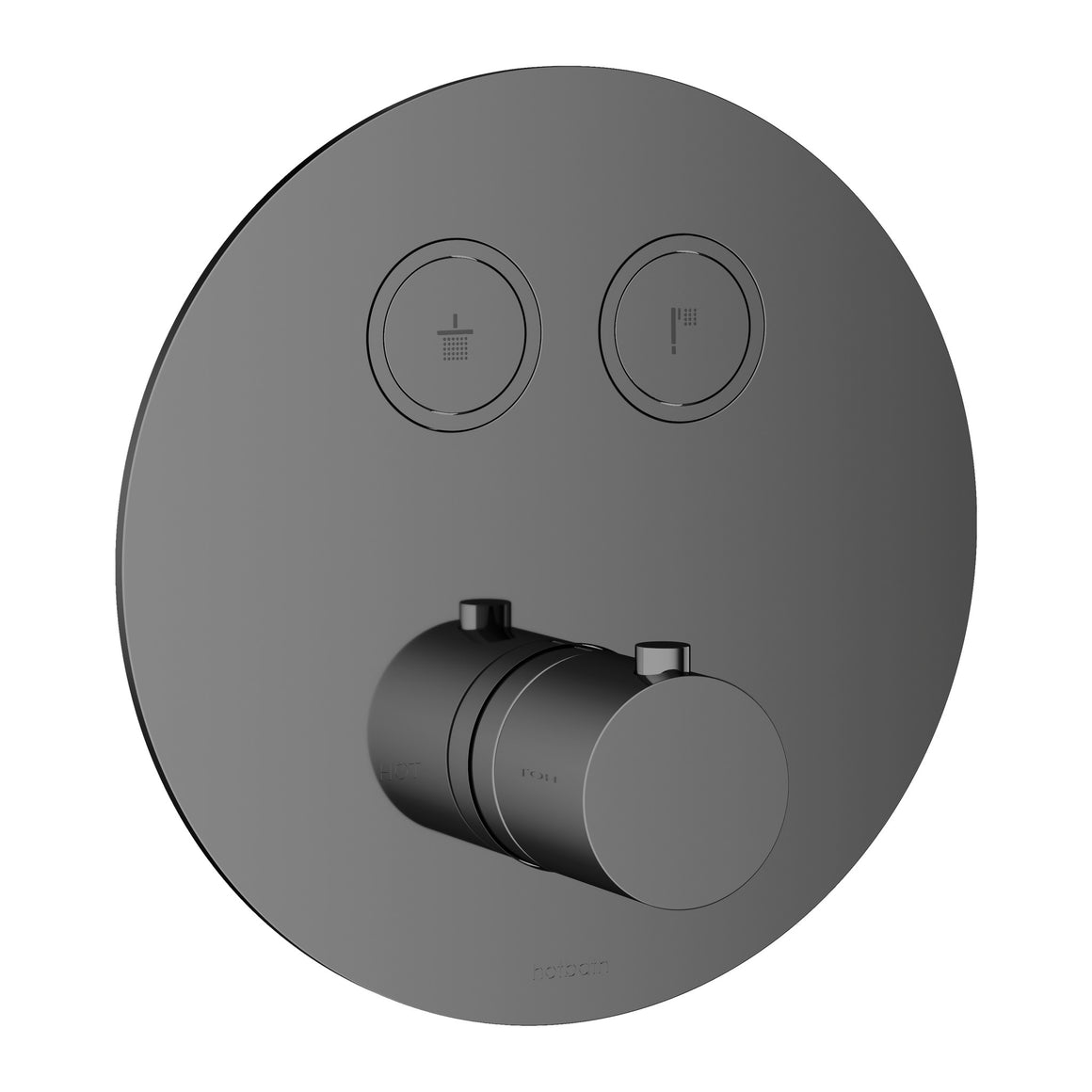 Hotbath Cobber PB009 inbouw thermostaat rond met 2 pushbuttons Gepolijst zwart PVD productfoto (kleurimpressie)