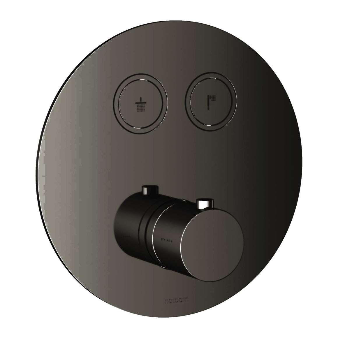 Hotbath Cobber PB009 inbouw thermostaat rond met 2 pushbuttons (afbouwdeel) Verouderd ijzer productfoto (kleurweergave)