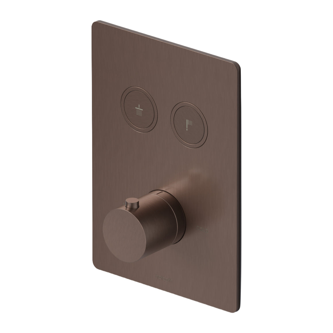 Hotbath Cobber PB009Q inbouw thermostaat rechthoekig met 2 pushbuttons Geborsteld koper PVD productfoto