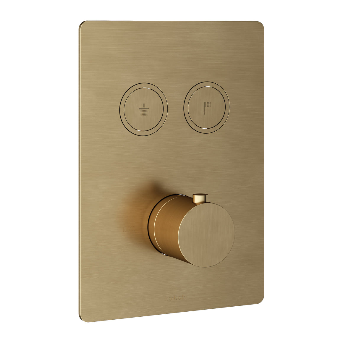 Hotbath Cobber PB009Q inbouw thermostaat rechthoekig met 2 pushbuttons Geborsteld messing productfoto