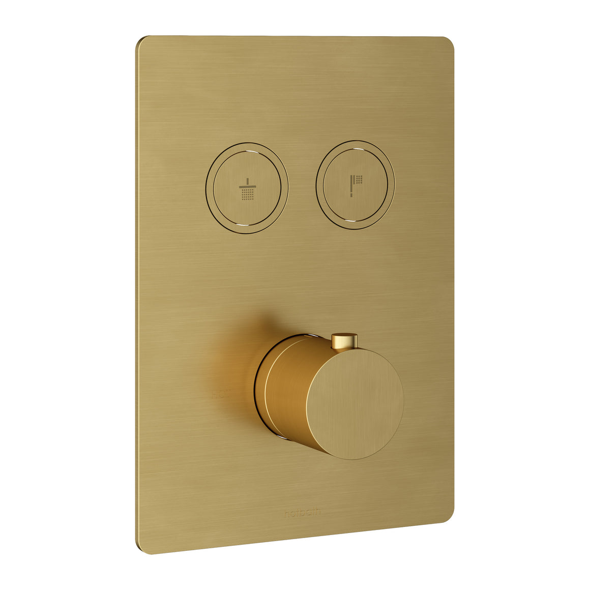 Hotbath Cobber PB009Q inbouw thermostaat rechthoekig met 2 pushbuttons Geborsteld messing PVD productfoto