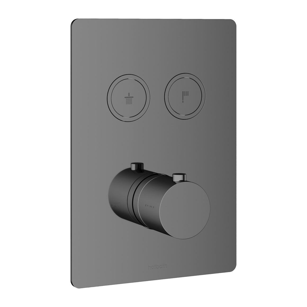 Hotbath Cobber PB009Q inbouw thermostaat rechthoekig met 2 pushbuttons Gepolijst zwart PVD productfoto (kleurimpressie)