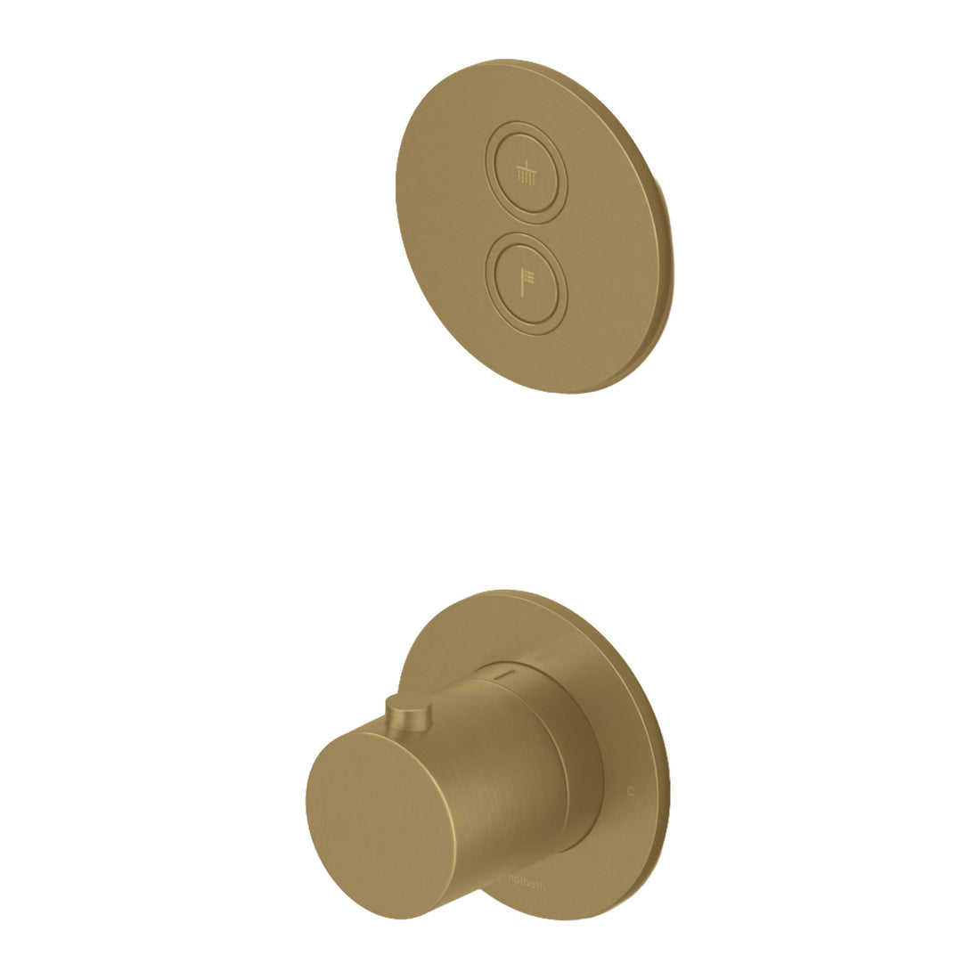 Hotbath Cobber PB7009 inbouw thermostaat met 2 pushbuttons Geborsteld messing productfoto (kleurimpressie)