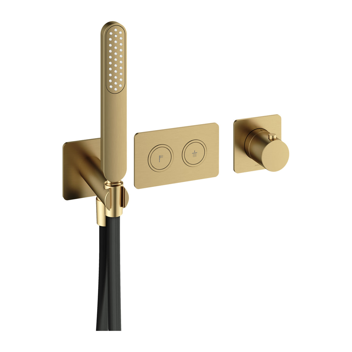 Hotbath Cobber PB7071 inbouw badthermostaat met 2 pushbuttons Geborsteld messing PVD productfoto
