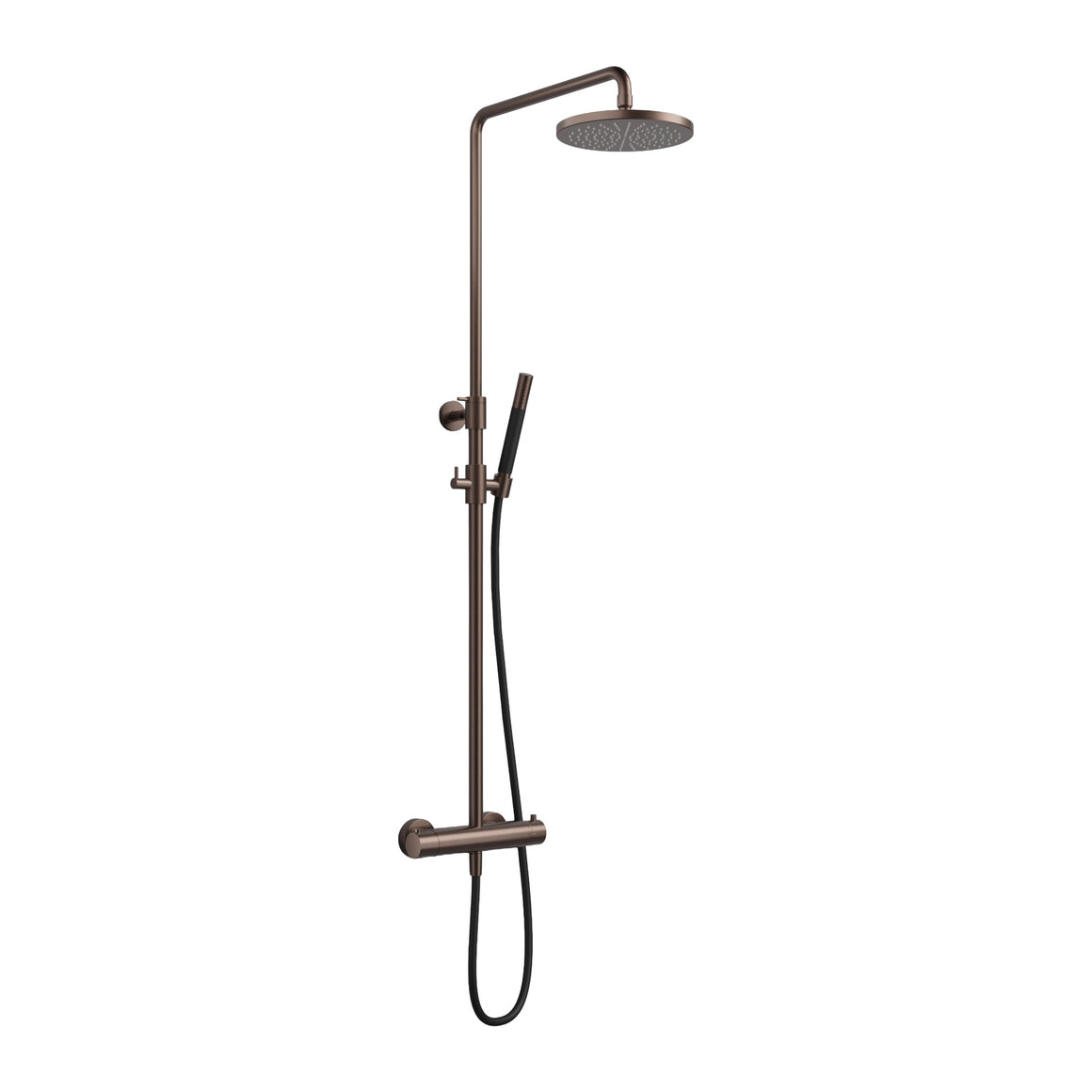 Hotbath Cobber SDS9 thermostatische regendoucheset opbouw Geborsteld koper PVD Staafhanddouche + hoofddouche 20 cm productfoto