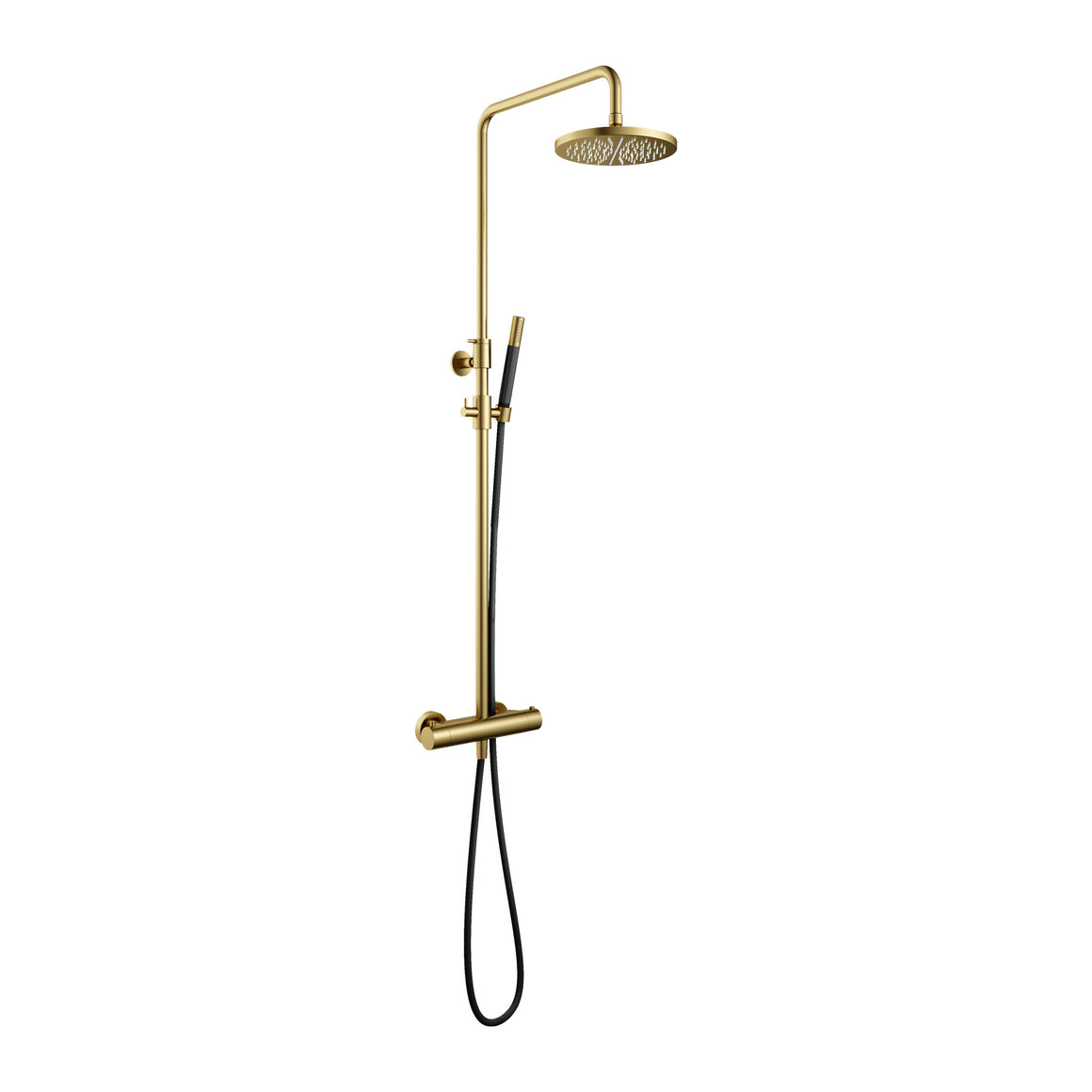 Hotbath Cobber SDS9 thermostatische regendoucheset opbouw Geborsteld messing PVD Staafhanddouche + hoofddouche 20 cm productfoto