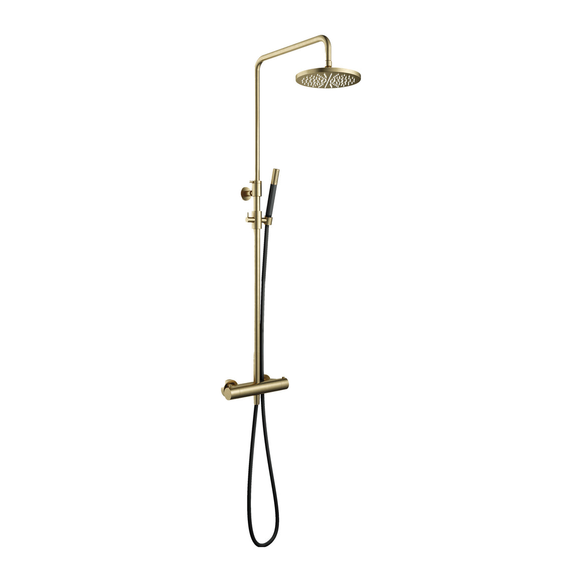 Hotbath Cobber SDS9 thermostatische regendoucheset opbouw Geborsteld messing Staafhanddouche + hoofddouche 20 cm productfoto
