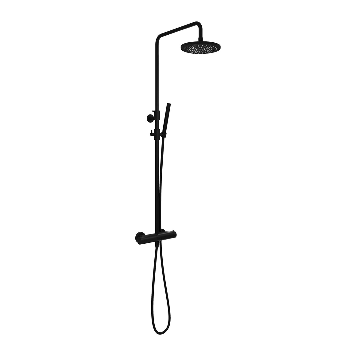 Hotbath Cobber SDS9 thermostatische regendoucheset opbouw Geborsteld zwart PVD Staafhanddouche + hoofddouche 20 cm productfoto