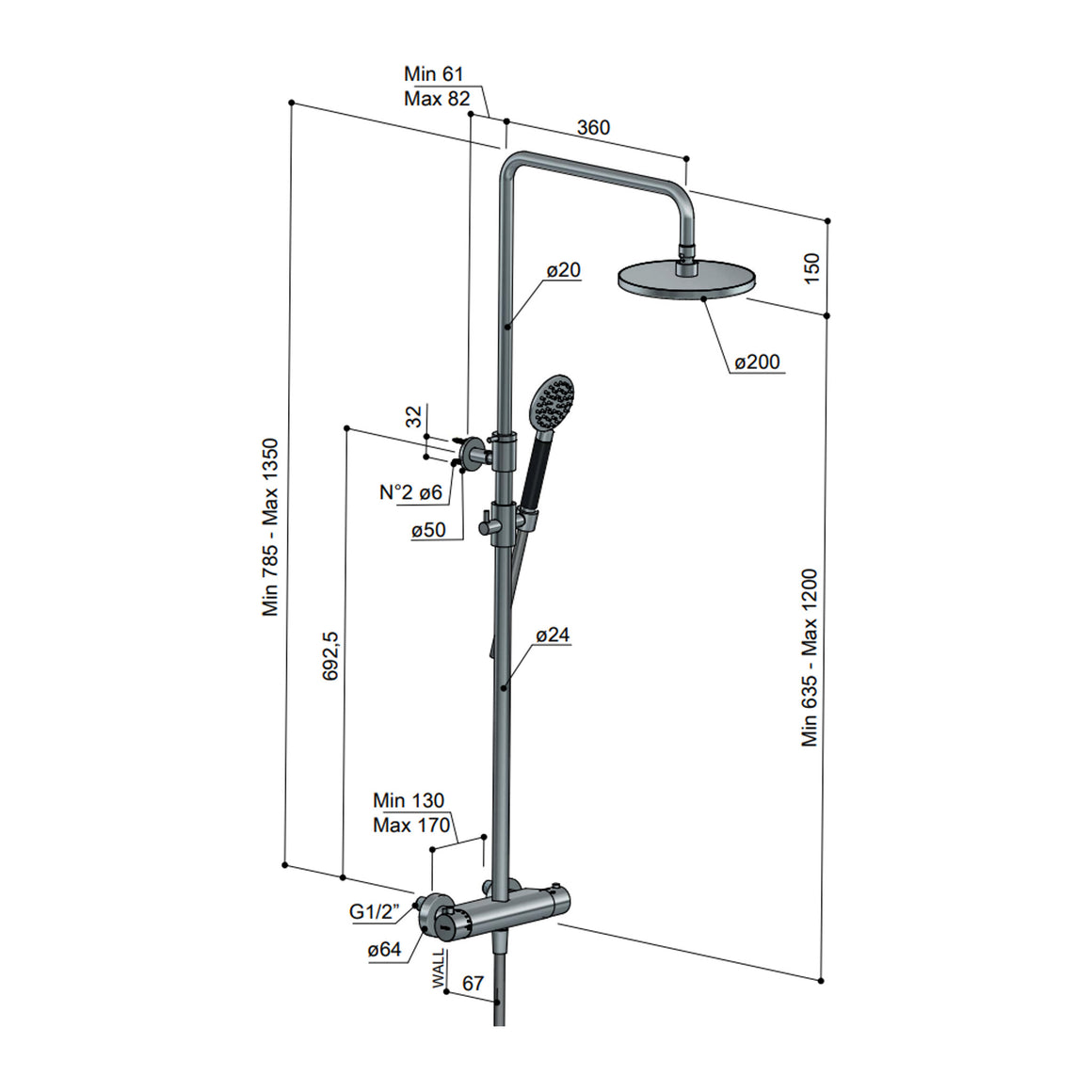 Hotbath Cobber SDS9 thermostatische regendoucheset opbouw Mat wit Ronde handdouche + hoofddouche 30 cm productfoto