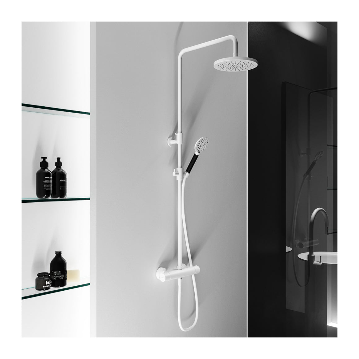 Hotbath Cobber SDS9 thermostatische regendoucheset opbouw Mat wit Staafhanddouche + hoofddouche 20 cm productfoto