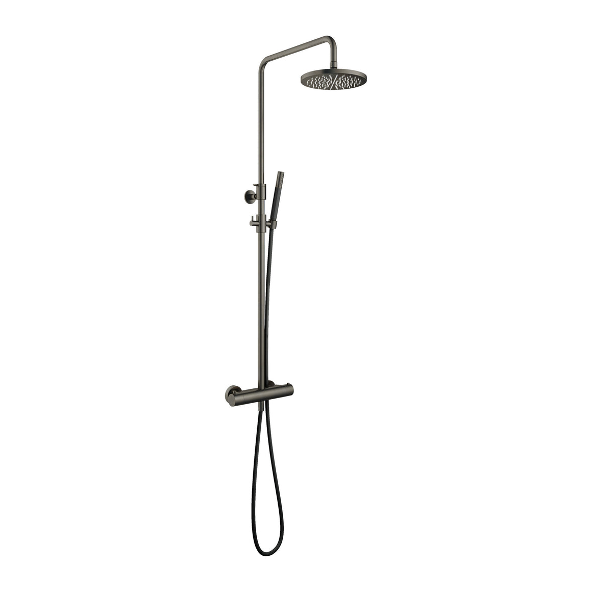 Hotbath Cobber SDS9 thermostatische regendoucheset opbouw Verouderd ijzer Staafhanddouche + hoofddouche 20 cm productfoto