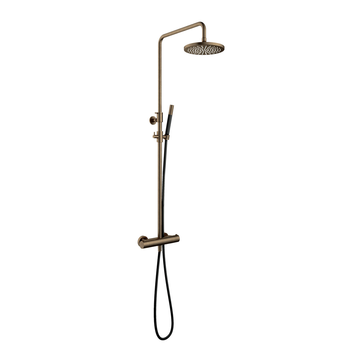 Hotbath Cobber SDS9 thermostatische regendoucheset opbouw Verouderd messing Staafhanddouche + hoofddouche 20 cm productfoto