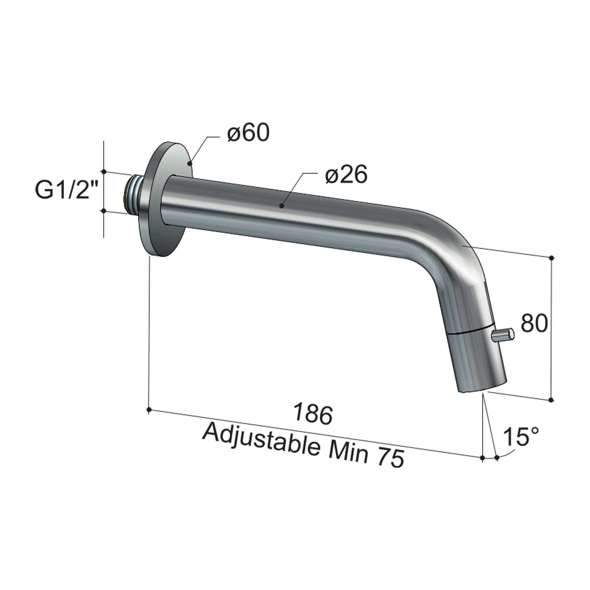Hotbath Cobber UW001 fonteinkraan wandmodel, inkortbaar technische tekening