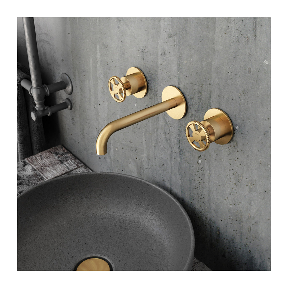 Hotbath Cobber @Work CW005T inbouw wastafelmengkraan 3-gats Geborsteld messing PVD 18 cm productfoto