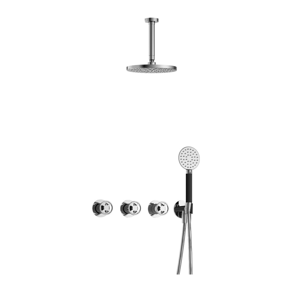 Hotbath Cobber @Work IBSW70 inbouw regendoucheset thermostatisch met 2 stopkranen Chroom Ronde handdouche + plafondbuis 15 cm + hoofddouche 20 cm productfoto