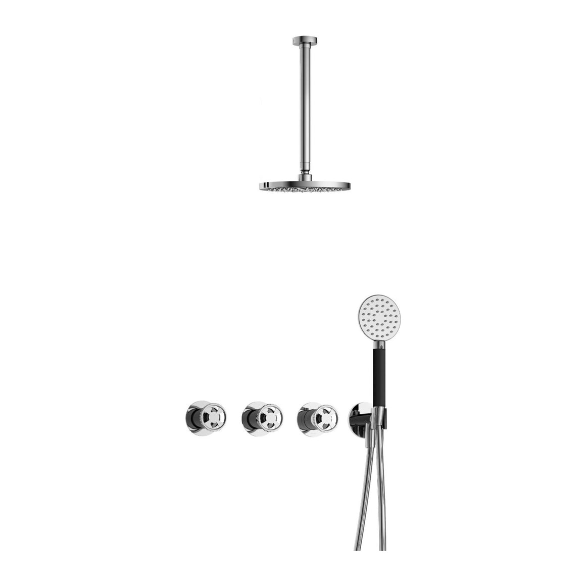 Hotbath Cobber @Work IBSW70 inbouw regendoucheset thermostatisch met 2 stopkranen Chroom Ronde handdouche + plafondbuis 30 cm + hoofddouche 20 cm productfoto