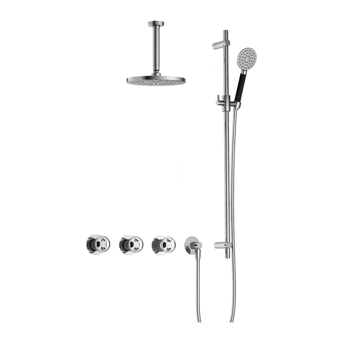 Hotbath Cobber @Work IBSW70 inbouw regendoucheset thermostatisch met 2 stopkranen Chroom Ronde handdouche + plafondbuis 15 cm + hoofddouche 20 cm + glijstang productfoto
