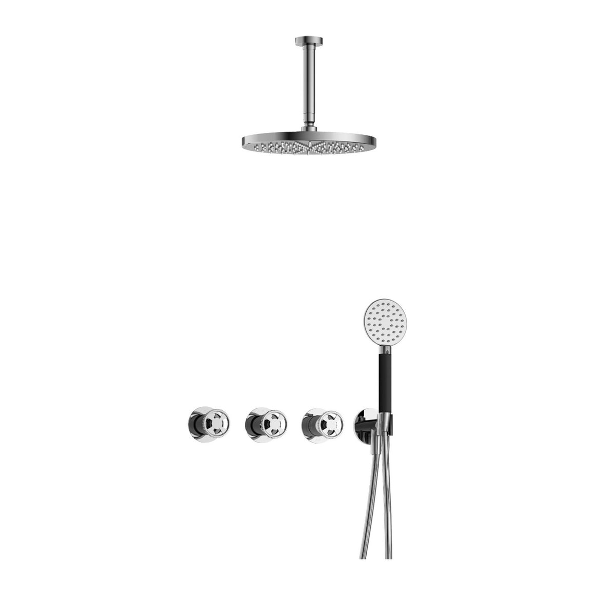 Hotbath Cobber @Work IBSW70 inbouw regendoucheset thermostatisch met 2 stopkranen Chroom Ronde handdouche + plafondbuis 15 cm + hoofddouche 30 cm productfoto