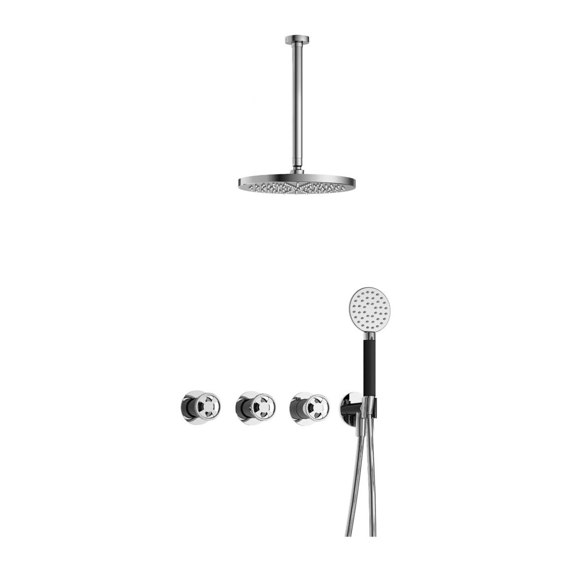 Hotbath Cobber @Work IBSW70 inbouw regendoucheset thermostatisch met 2 stopkranen Chroom Ronde handdouche + plafondbuis 30 cm + hoofddouche 30 cm productfoto