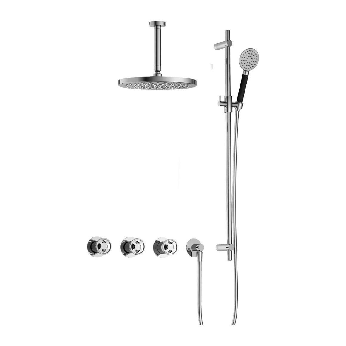Hotbath Cobber @Work IBSW70 inbouw regendoucheset thermostatisch met 2 stopkranen Chroom Ronde handdouche + plafondbuis 15 cm + hoofddouche 30 cm + glijstang productfoto