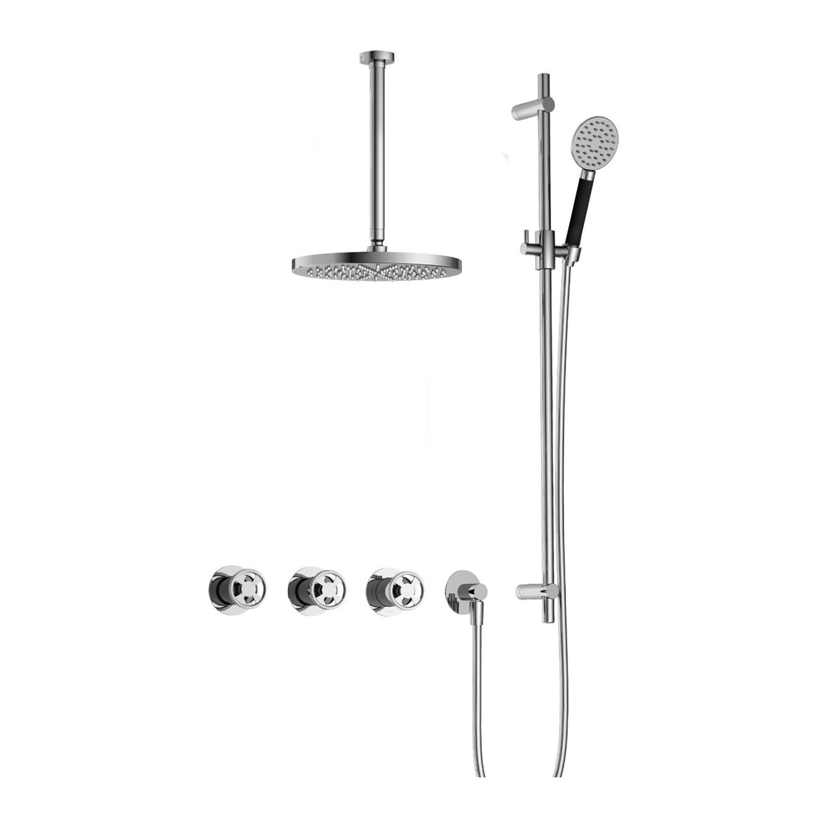 Hotbath Cobber @Work IBSW70 inbouw regendoucheset thermostatisch met 2 stopkranen Chroom Ronde handdouche + plafondbuis 30 cm + hoofddouche 30 cm + glijstang productfoto