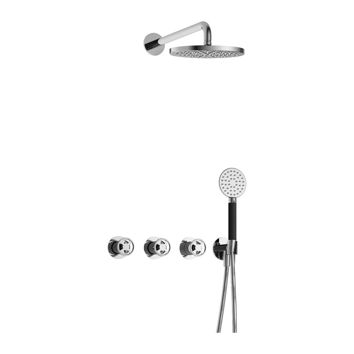 Hotbath Cobber @Work IBSW70 inbouw regendoucheset thermostatisch met 2 stopkranen Chroom Ronde handdouche + wandarm + hoofddouche 20 cm productfoto