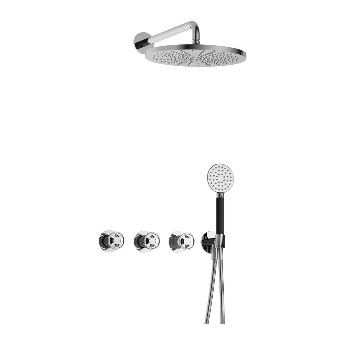 Hotbath Cobber @Work IBSW70 inbouw regendoucheset thermostatisch met 2 stopkranen Chroom Ronde handdouche + wandarm + hoofddouche 30 cm productfoto