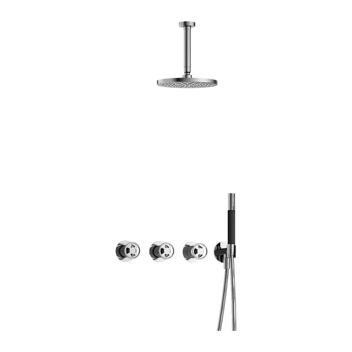 Hotbath Cobber @Work IBSW70 inbouw regendoucheset thermostatisch met 2 stopkranen Chroom Staafhanddouche + plafondbuis 15 cm + hoofddouche 20 cm productfoto
