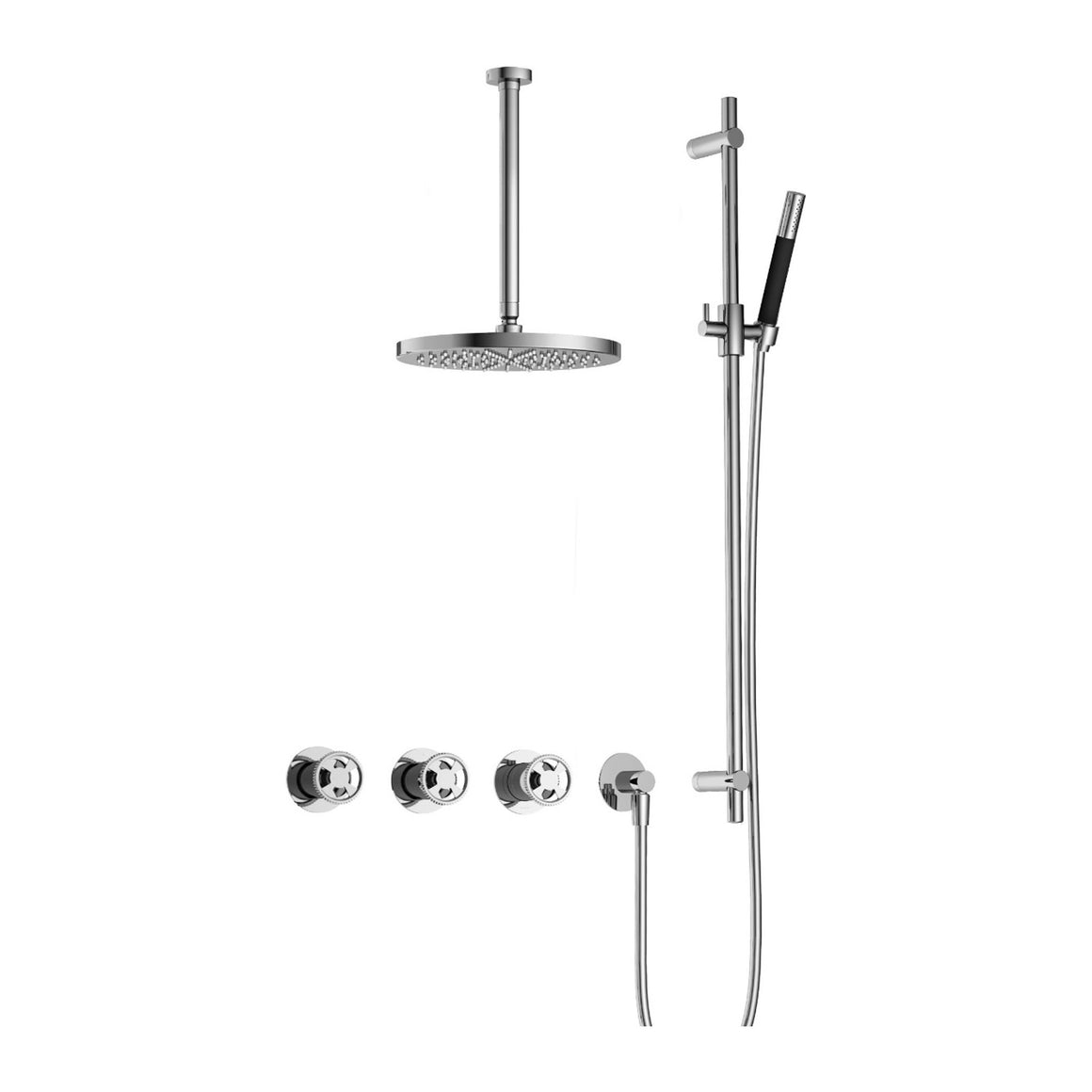 Hotbath Cobber @Work IBSW70 inbouw regendoucheset thermostatisch met 2 stopkranen Chroom Staafhanddouche + plafondbuis 30 cm + hoofddouche 30 cm + glijstang productfoto