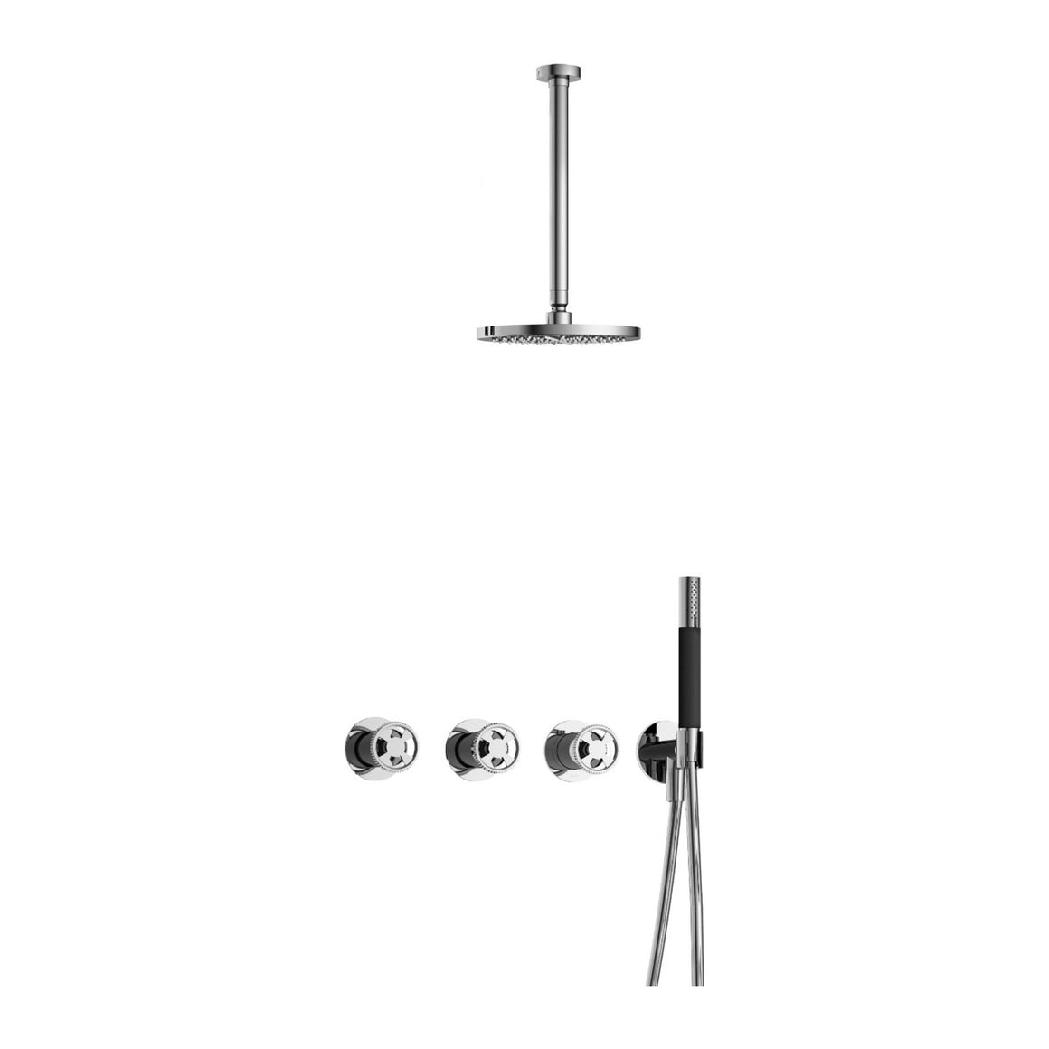 Hotbath Cobber @Work IBSW70 inbouw regendoucheset thermostatisch met 2 stopkranen Chroom Staafhanddouche + plafondbuis 30 cm + hoofddouche 20 cm productfoto