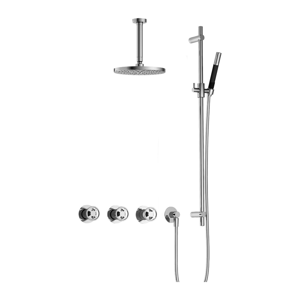 Hotbath Cobber @Work IBSW70 inbouw regendoucheset thermostatisch met 2 stopkranen Chroom Staafhanddouche + plafondbuis 15 cm + hoofddouche 20 cm + glijstang productfoto