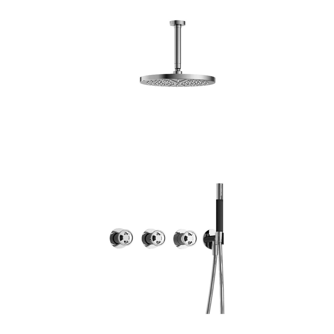 Hotbath Cobber @Work IBSW70 inbouw regendoucheset thermostatisch met 2 stopkranen Chroom Staafhanddouche + plafondbuis 15 cm + hoofddouche 30 cm productfoto