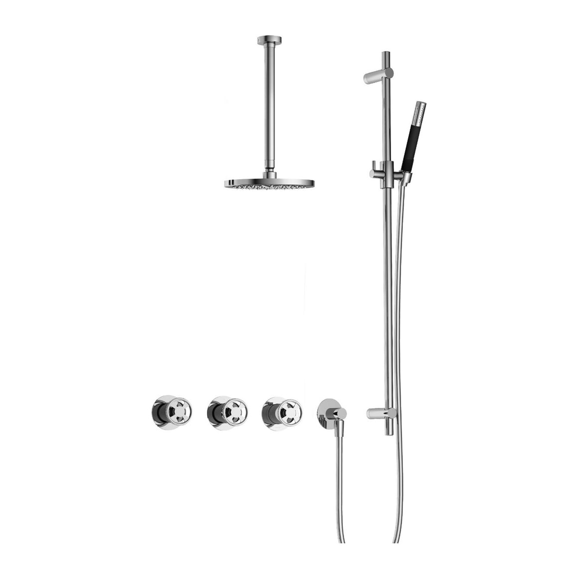 Hotbath Cobber @Work IBSW70 inbouw regendoucheset thermostatisch met 2 stopkranen Chroom Staafhanddouche + plafondbuis 30 cm + hoofddouche 20 cm + glijstang productfoto