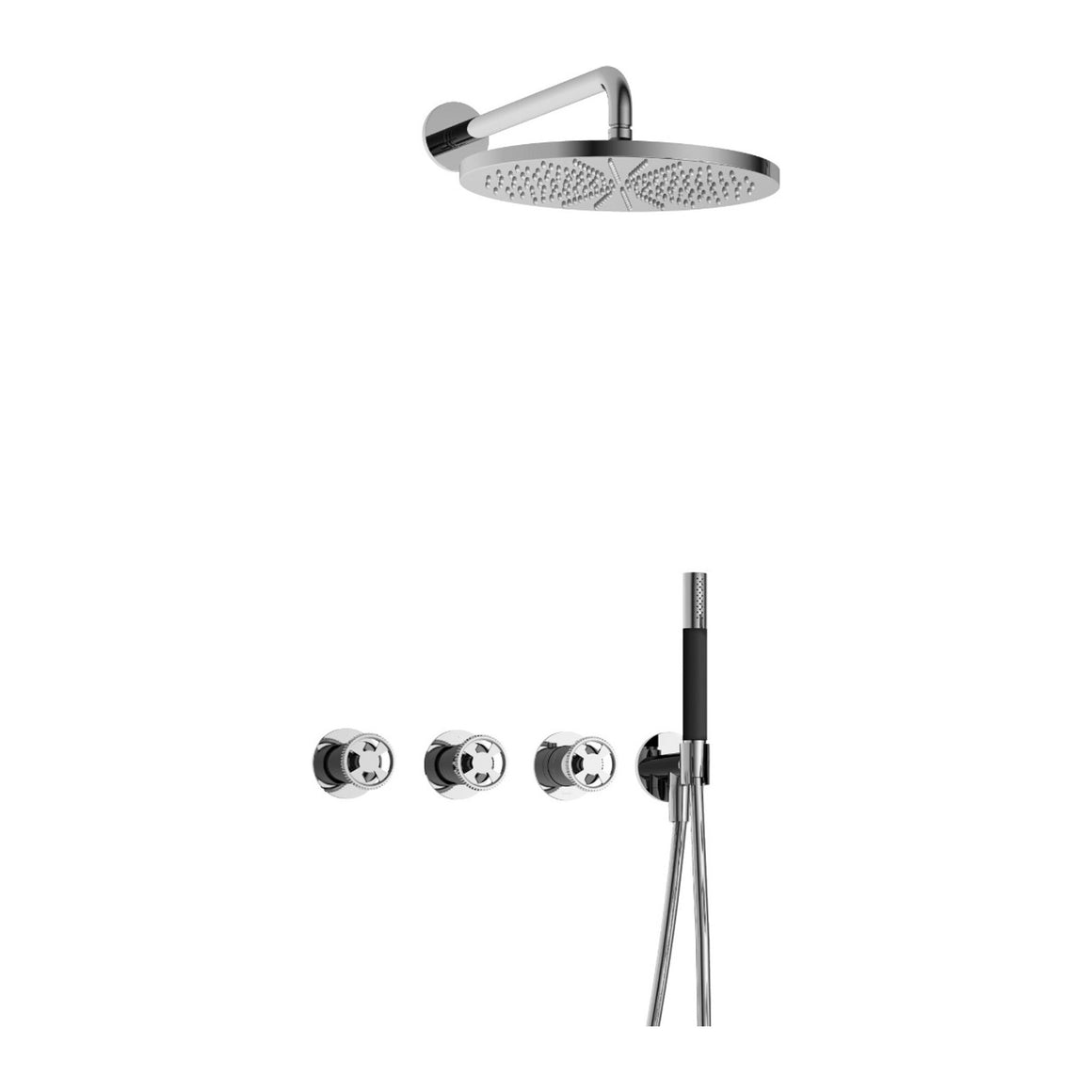 Hotbath Cobber @Work IBSW70 inbouw regendoucheset thermostatisch met 2 stopkranen Chroom Staafhanddouche + wandarm + hoofddouche 30 cm productfoto
