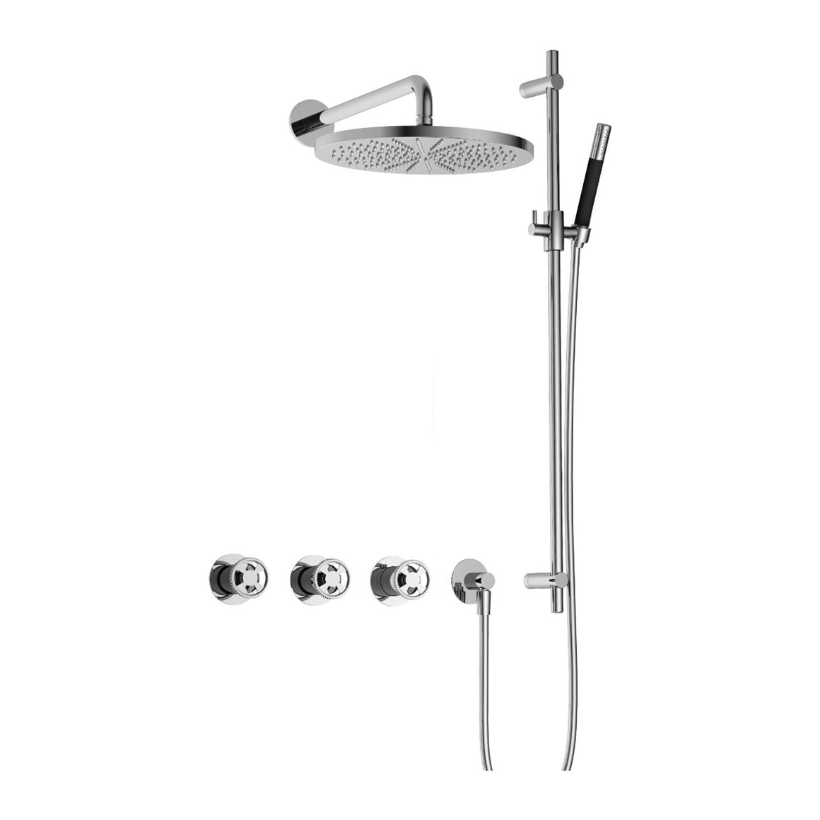 Hotbath Cobber @Work IBSW70 inbouw regendoucheset thermostatisch met 2 stopkranen Chroom Staafhanddouche + wandarm + hoofddouche 30 cm + glijstang productfoto