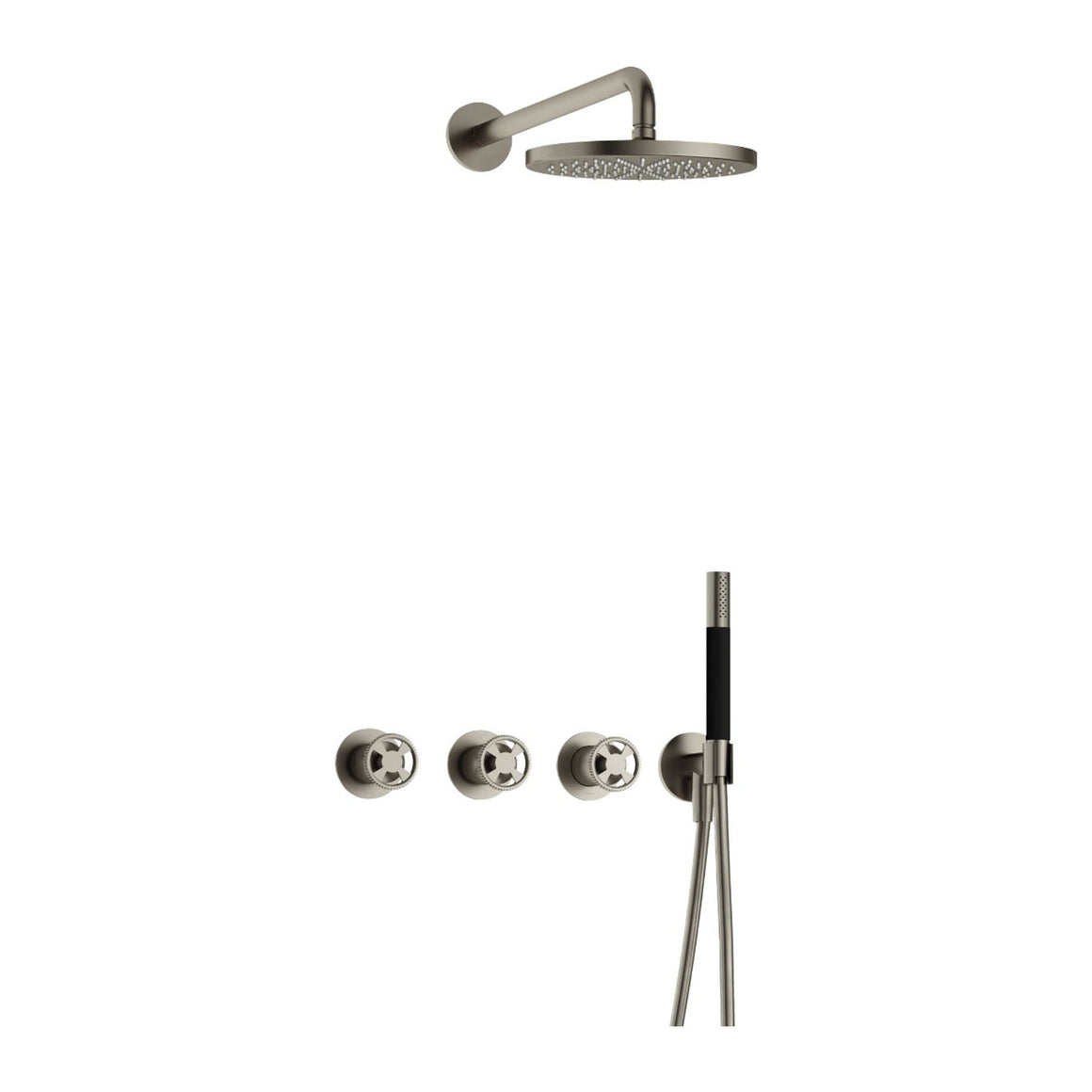Hotbath Cobber @Work IBSW70 inbouw regendoucheset thermostatisch met 2 stopkranen Geborsteld nikkel Staafhanddouche + wandarm + hoofddouche 20 cm productfoto