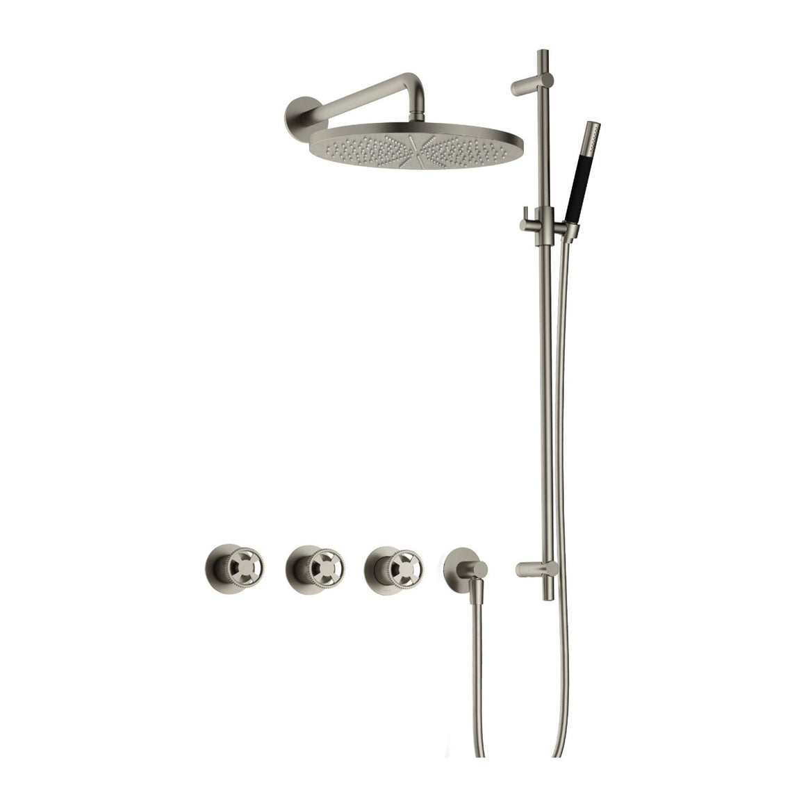 Hotbath Cobber @Work IBSW70 inbouw regendoucheset thermostatisch met 2 stopkranen Geborsteld nikkel Staafhanddouche + wandarm + hoofddouche 30 cm + glijstang productfoto