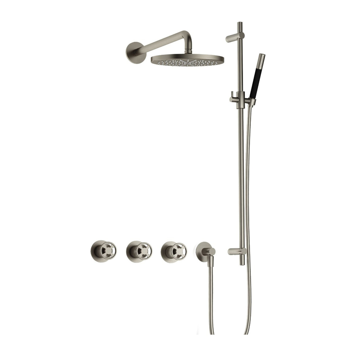 Hotbath Cobber @Work IBSW70 inbouw regendoucheset thermostatisch met 2 stopkranen Geborsteld nikkel Staafhanddouche + wandarm + hoofddouche 20 cm + glijstang productfoto