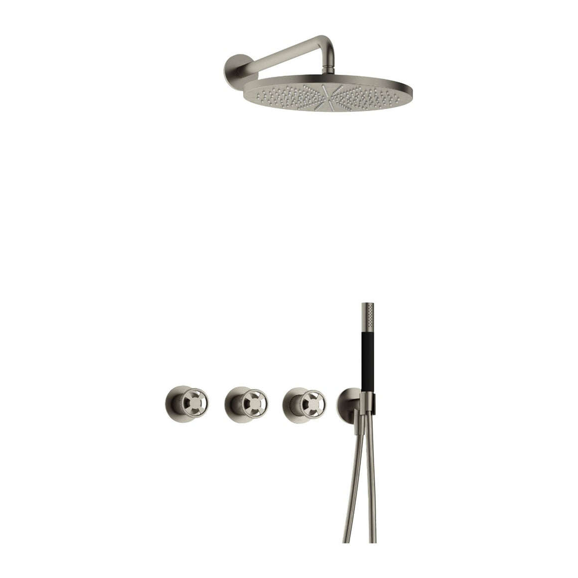 Hotbath Cobber @Work IBSW70 inbouw regendoucheset thermostatisch met 2 stopkranen Geborsteld nikkel Staafhanddouche + wandarm + hoofddouche 30 cm productfoto